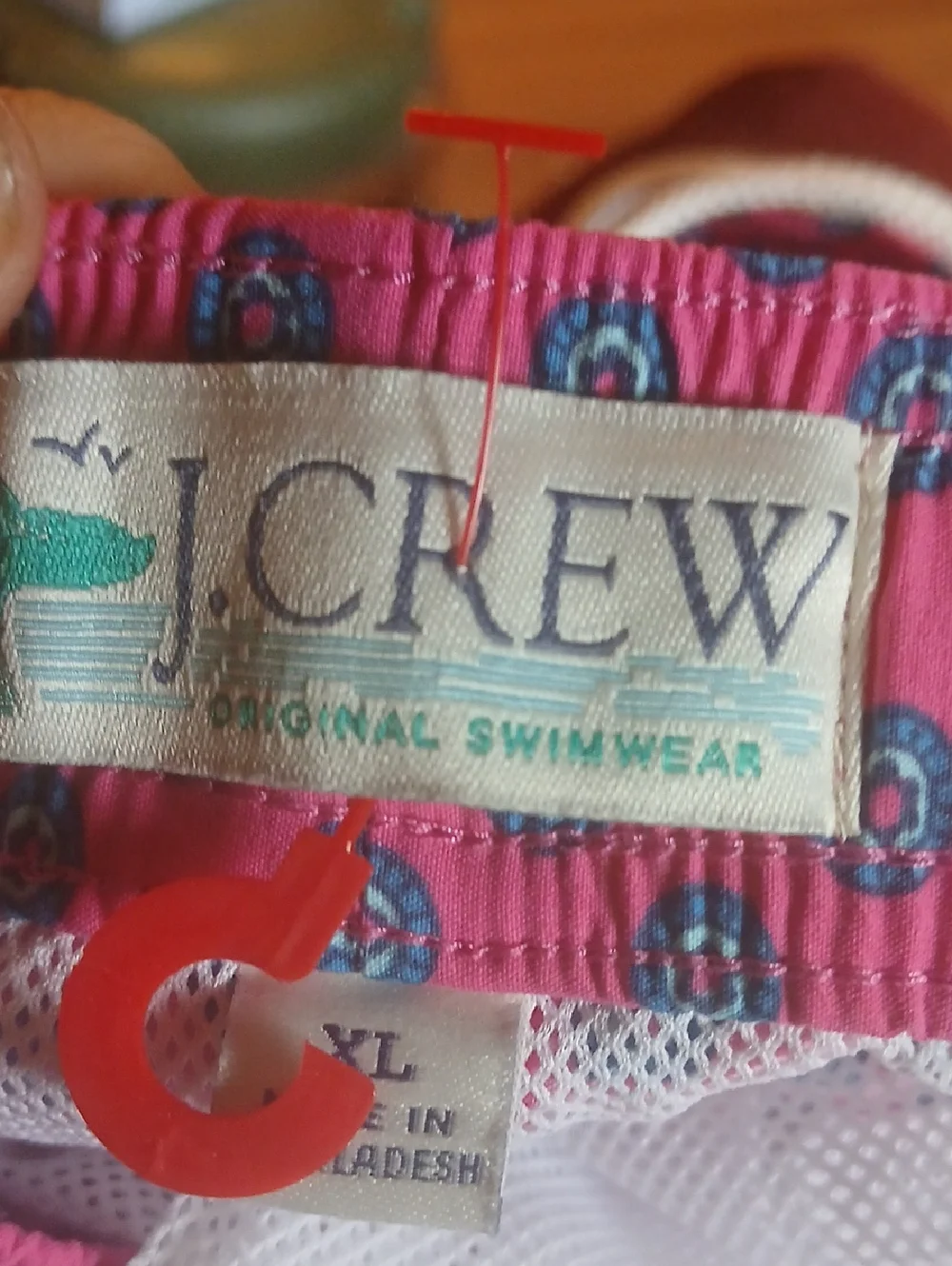 J. Crew Pink Geometric Drawstring Swim Trunks
